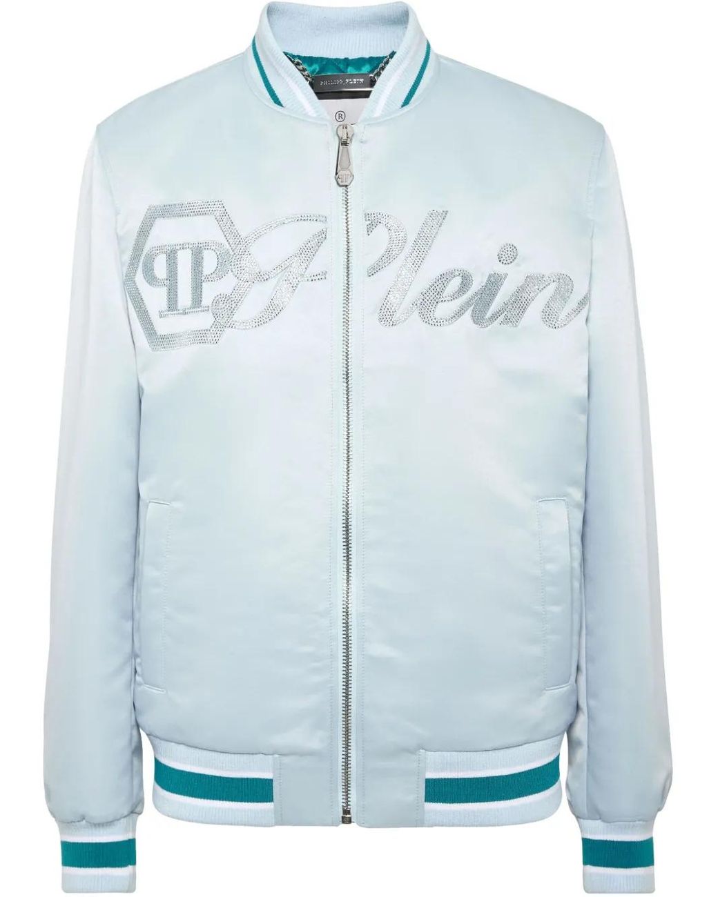 Philipp Plein Blue Satin Bomber Jacket for men