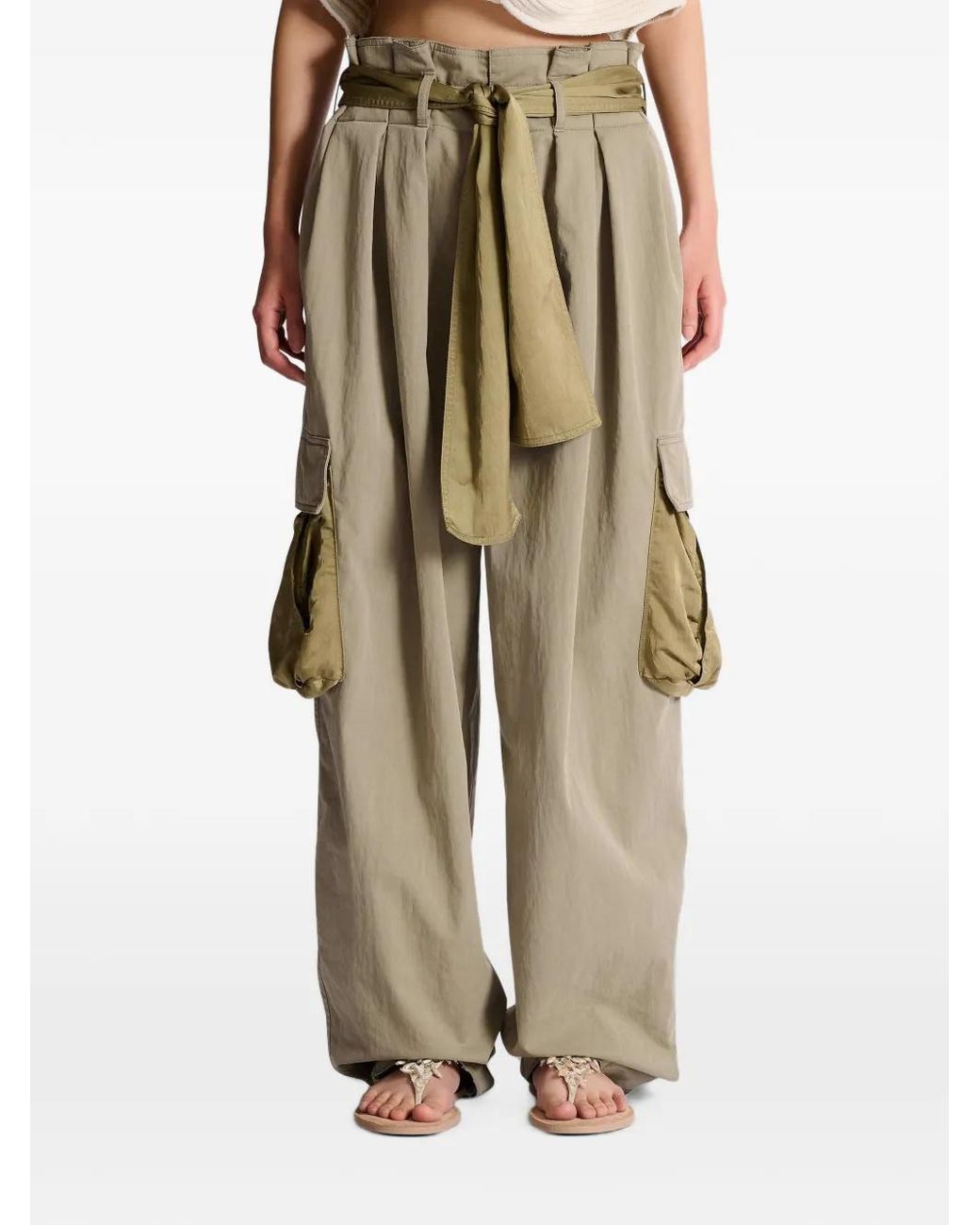 Balmain Natural Cotton Twill High-Waisted Trousers