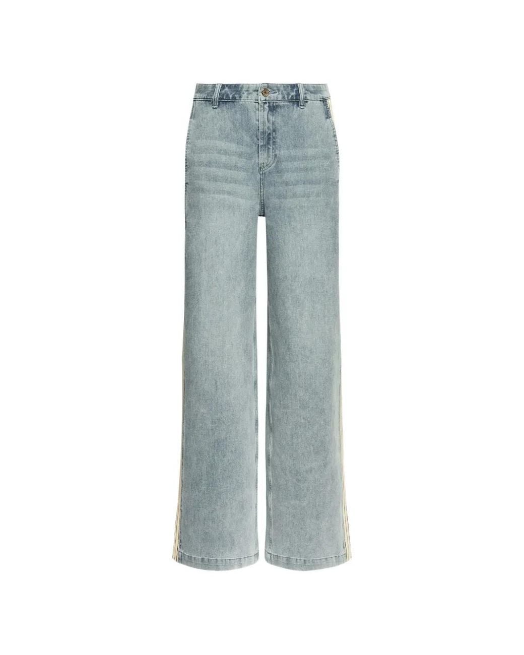 Elena Miro Blue Side-Stripe Wide-Leg Jeans