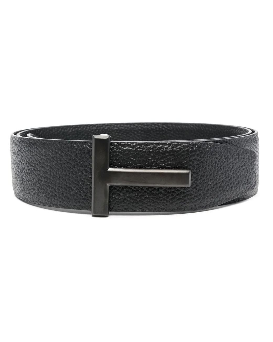 Tom Ford Black Reversible Leather T Belt 40Mm for men