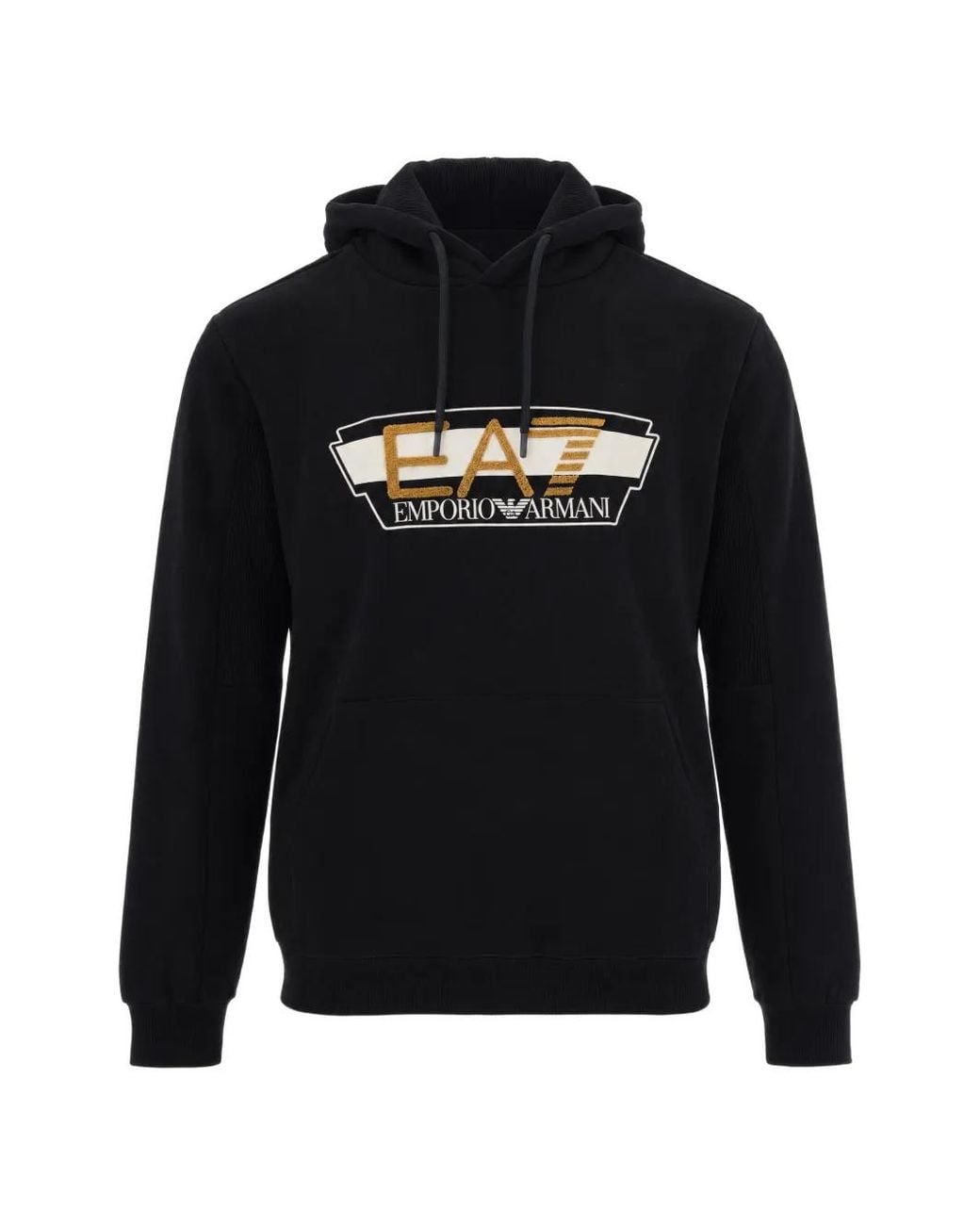 EA7 Black Logo-Embroidered Hoodie for men