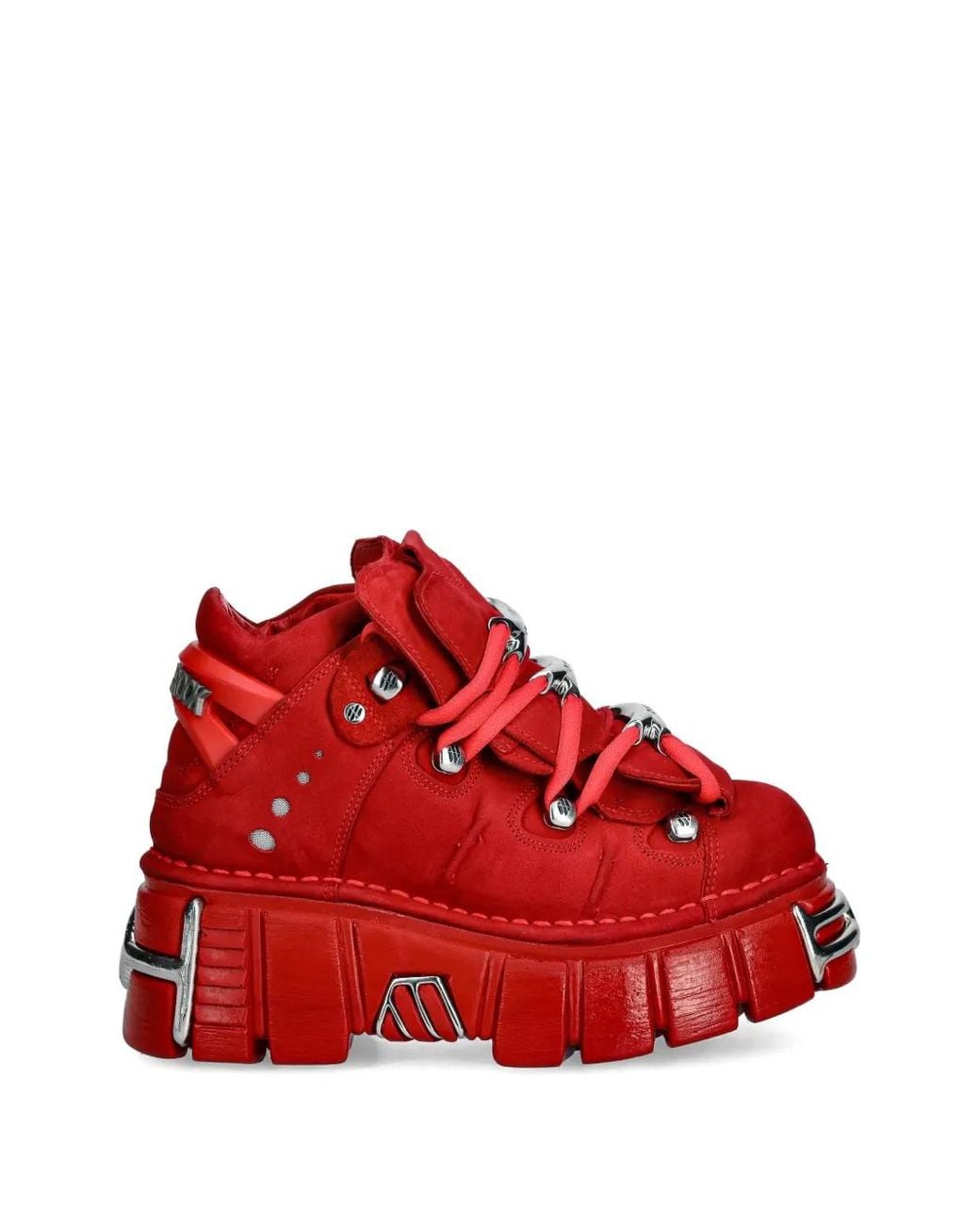 New Rock Red Lace-Up Hardware Sneakers