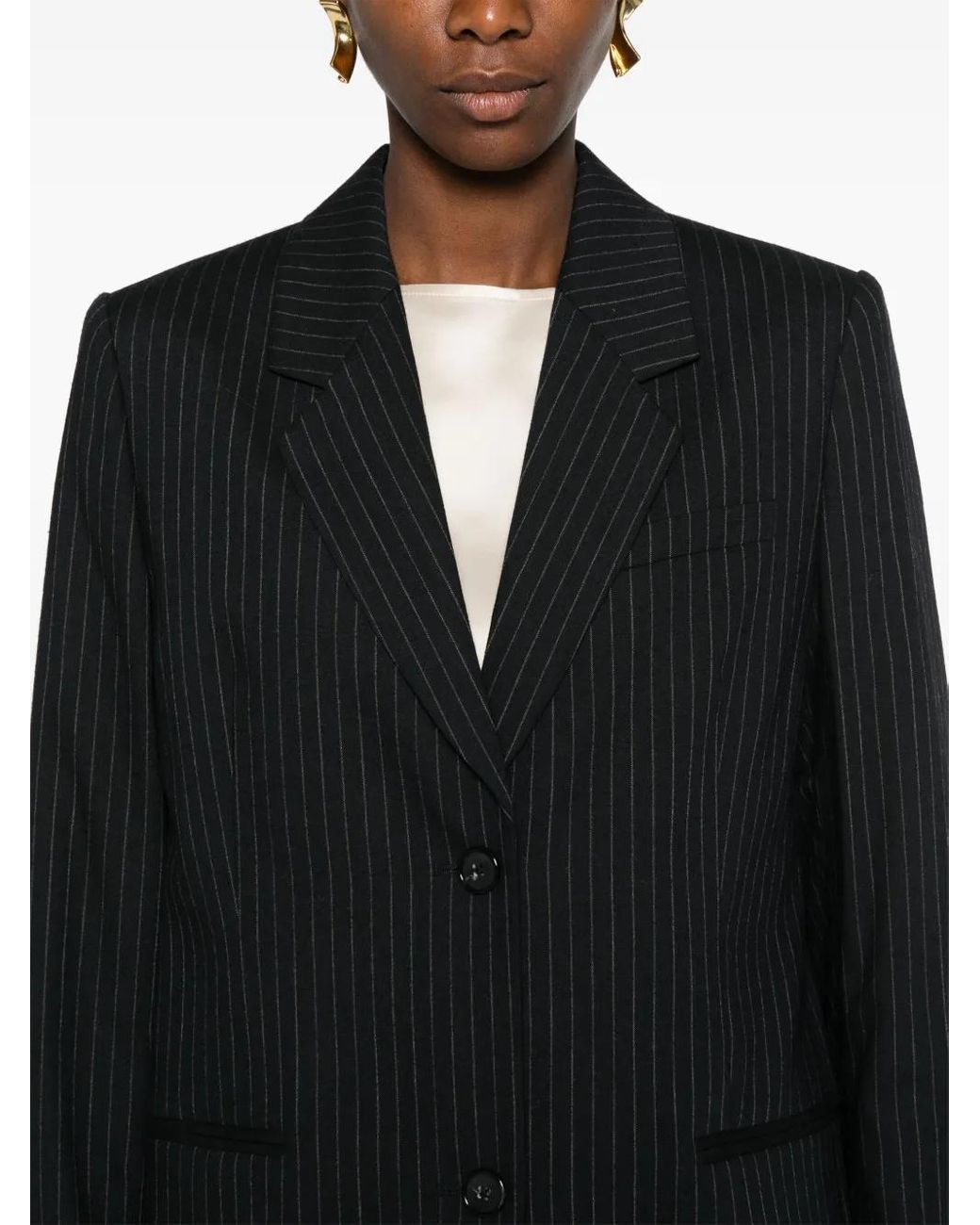 Totême  Black Pinstripe Wool-Blend Blazer