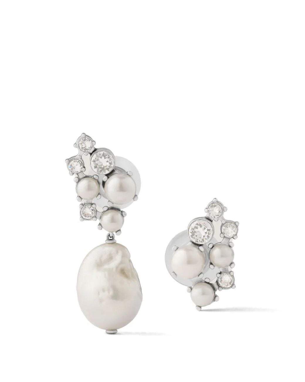Givenchy White Crystal Pearl Asymmetric Earrings