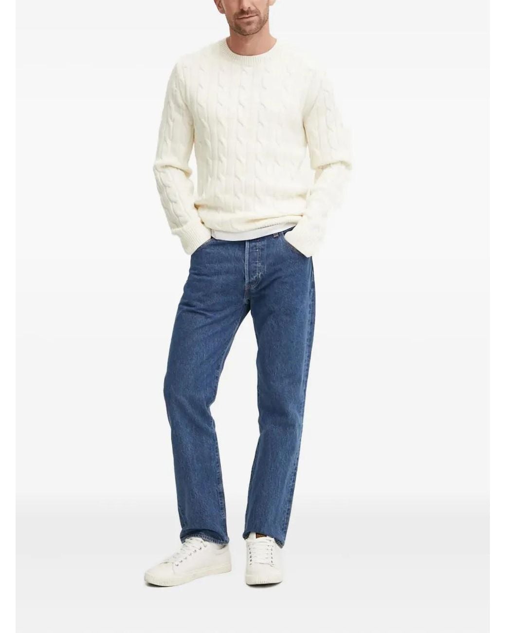 Theory White Cable-Knit Crew-Neck Sweater for men