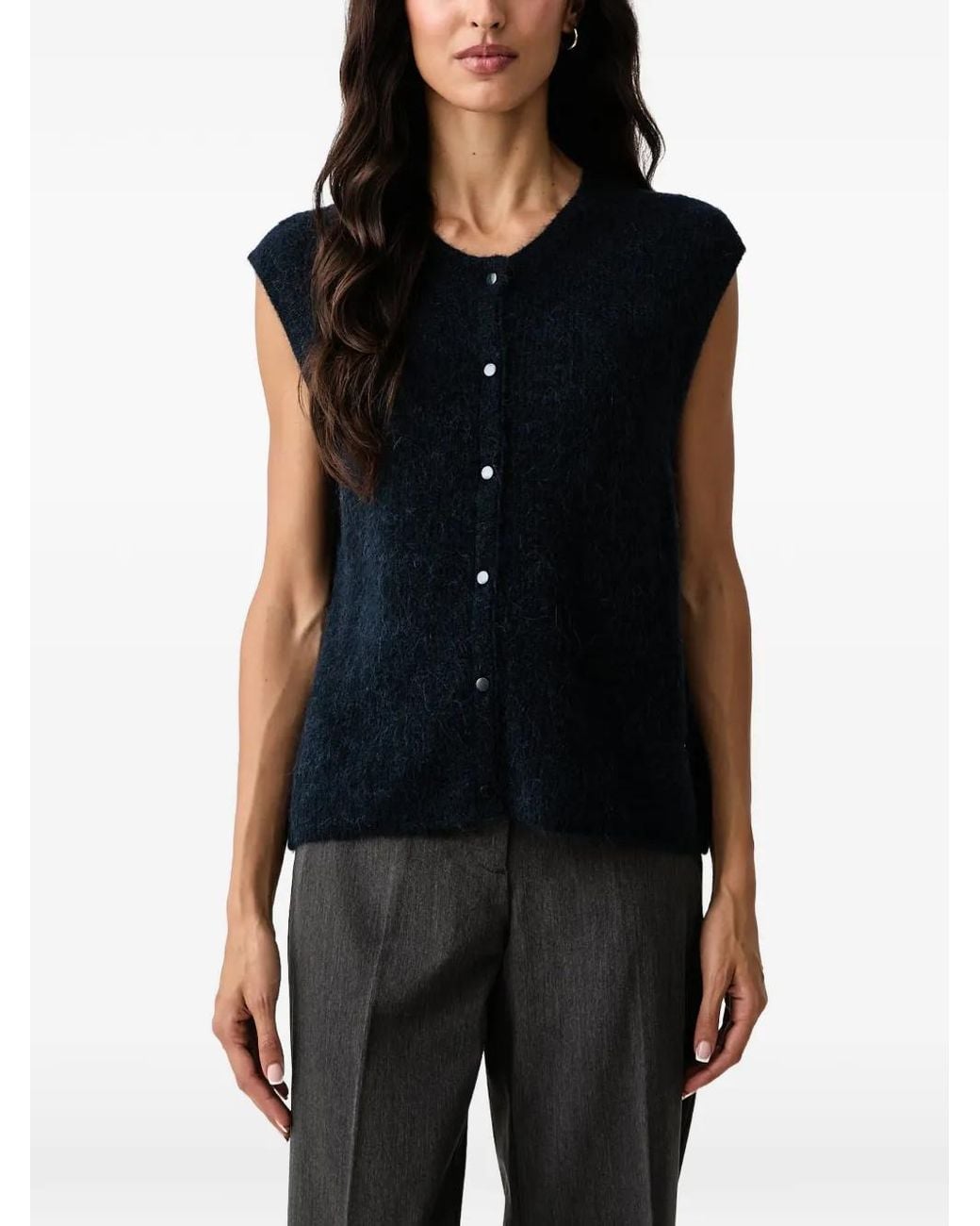 Mos Mosh Black Almine Button-Up Sleeveless Cardigan