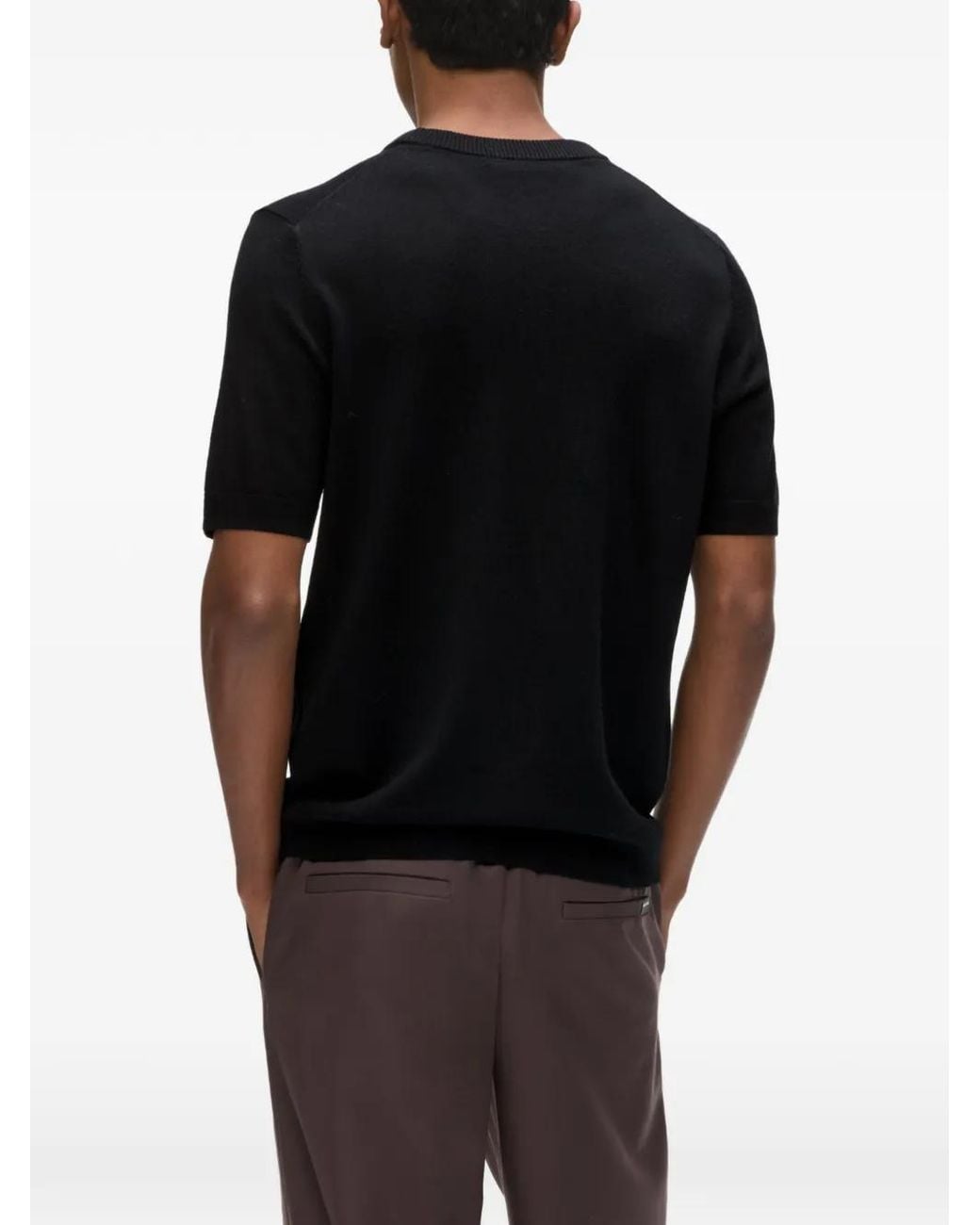 Karl Lagerfeld Black Monogram-Logo-Embroidered T-Shirt for men