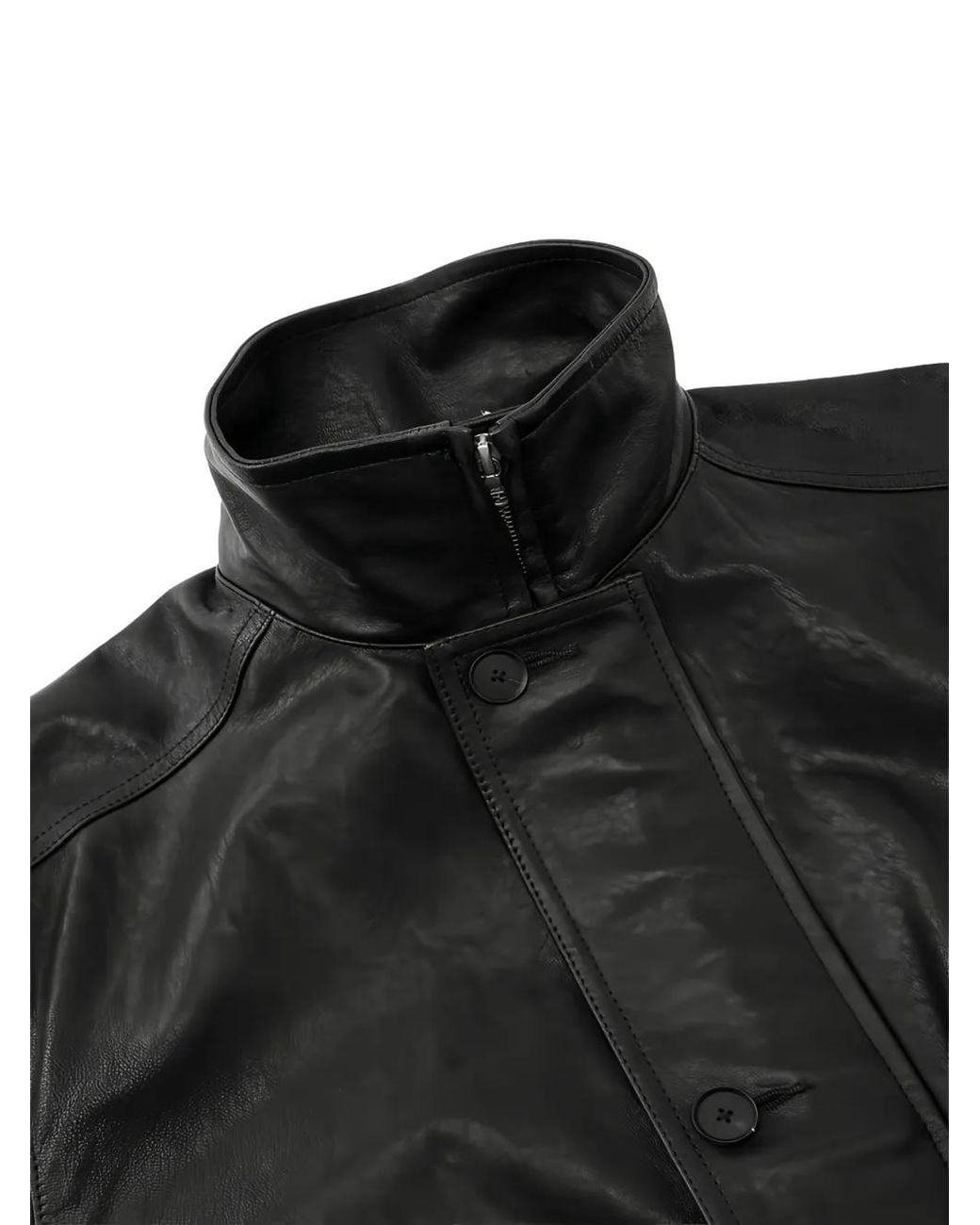 Auralee Black High-Neck Leather Jacket for men