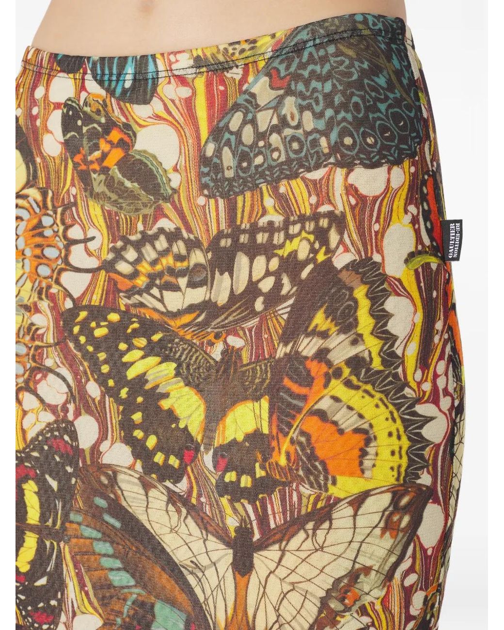 Jean Paul Gaultier Metallic Re-Edition Butterfly-Print Mesh Maxi Skirt