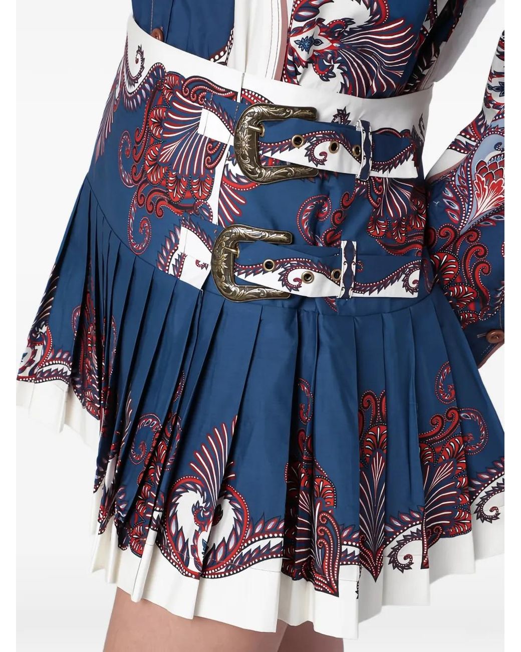 Farm Rio Blue Buckle-Fastening Mini Skirt