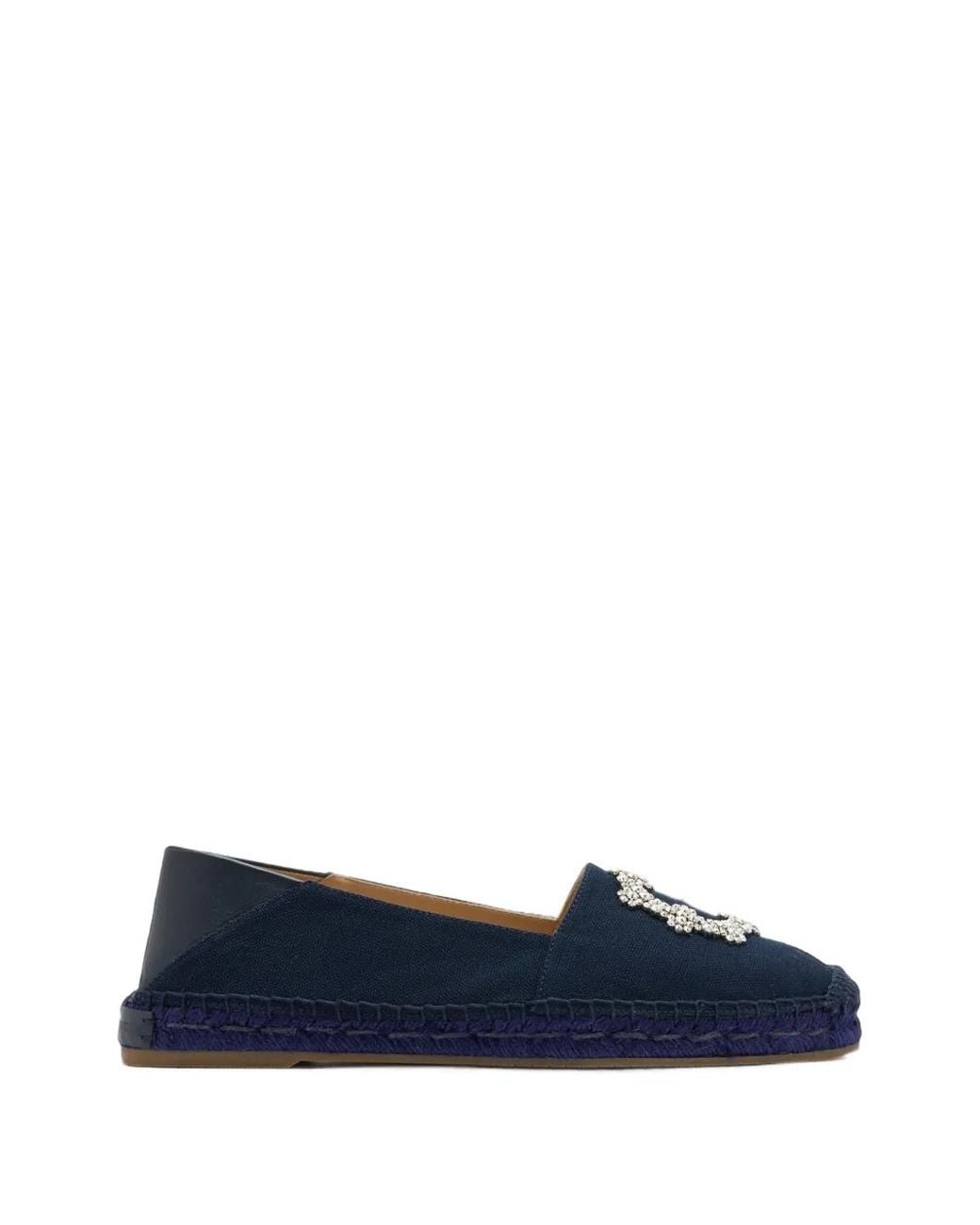 Manolo Blahnik Blue Hangrilla Crystal-Buckle Espadrilles