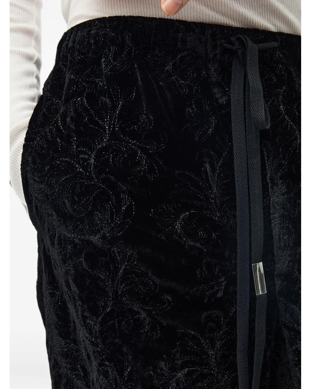 Ann Demeulemeester Black Paisley-Embroidered Velvet Trousers for men
