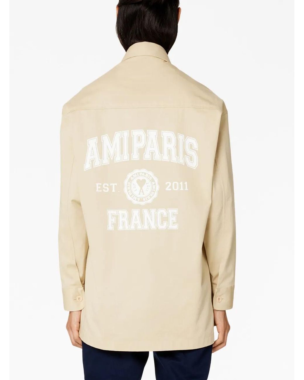 AMI Natural Logo-Print Button-Front Shirt for men