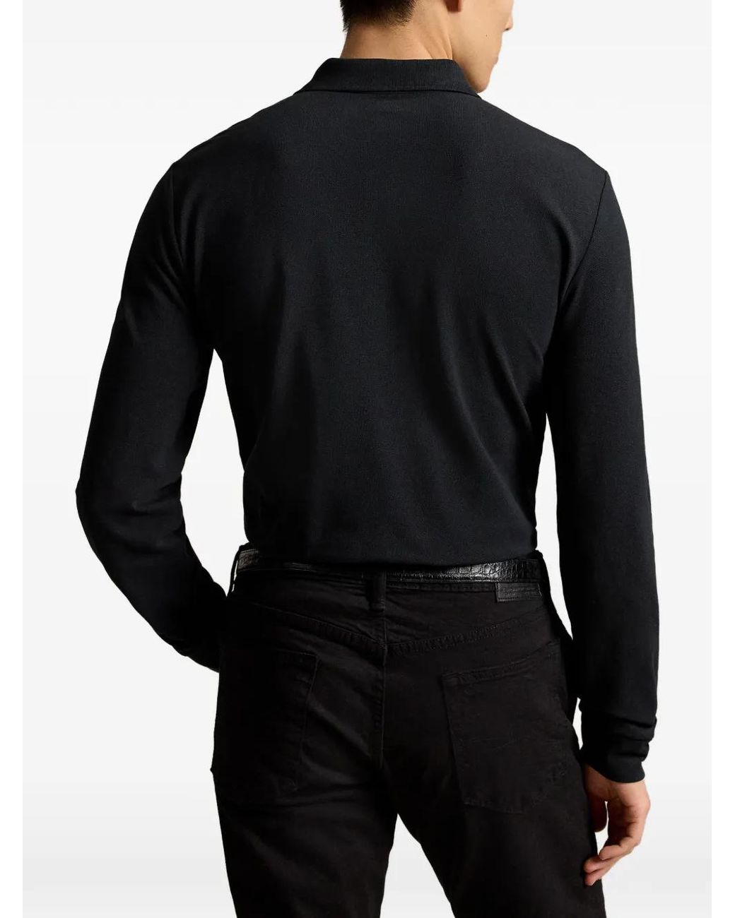 Polo Ralph Lauren Black Embroidered Pony Long-Sleeve Polo Shirt for men
