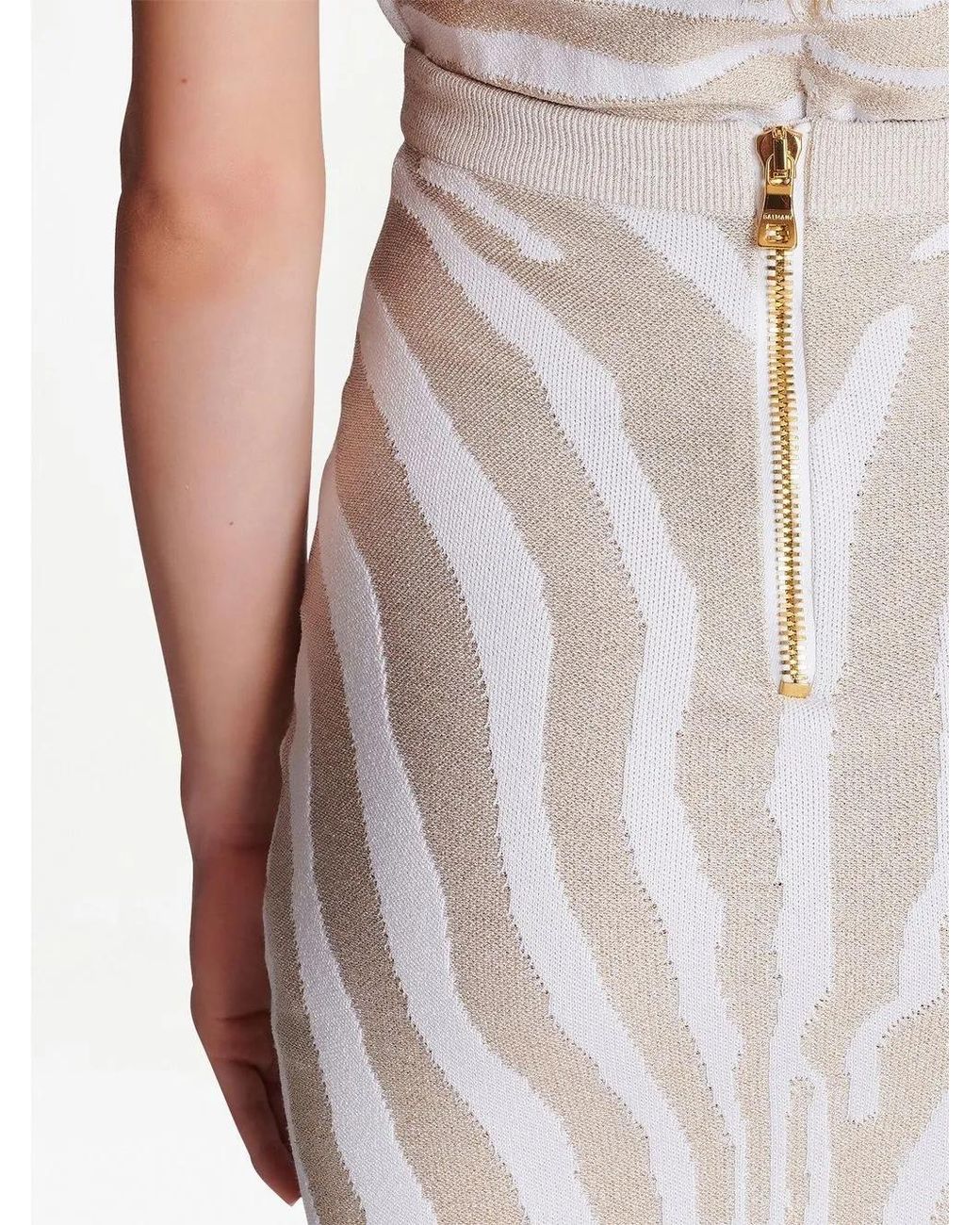 Balmain White High Waist Zebra Print Knit Short Skirt
