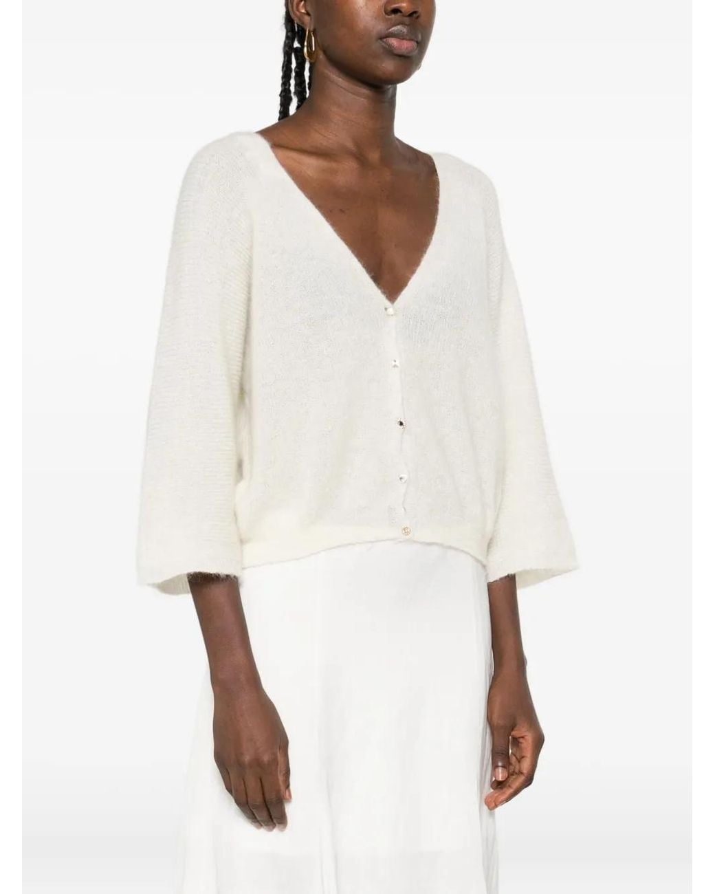 Ba&sh White Isaac Button-Front Cardigan