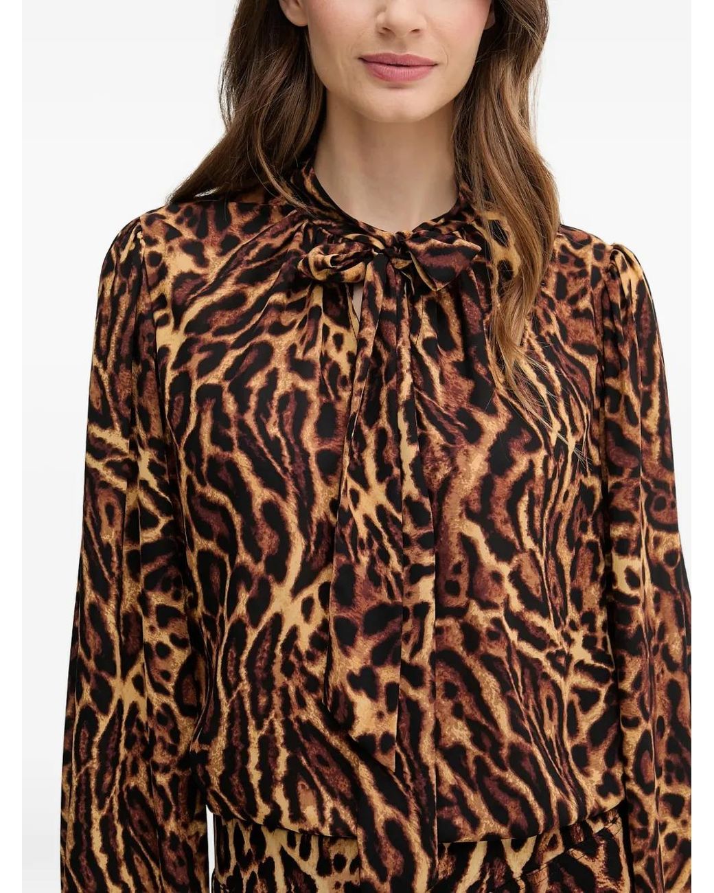Joseph Ribkoff Brown Bow Animal-Print Top