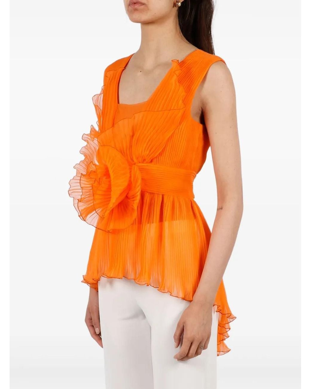 Alberta Ferretti Orange Haut En Soie À Fleurs