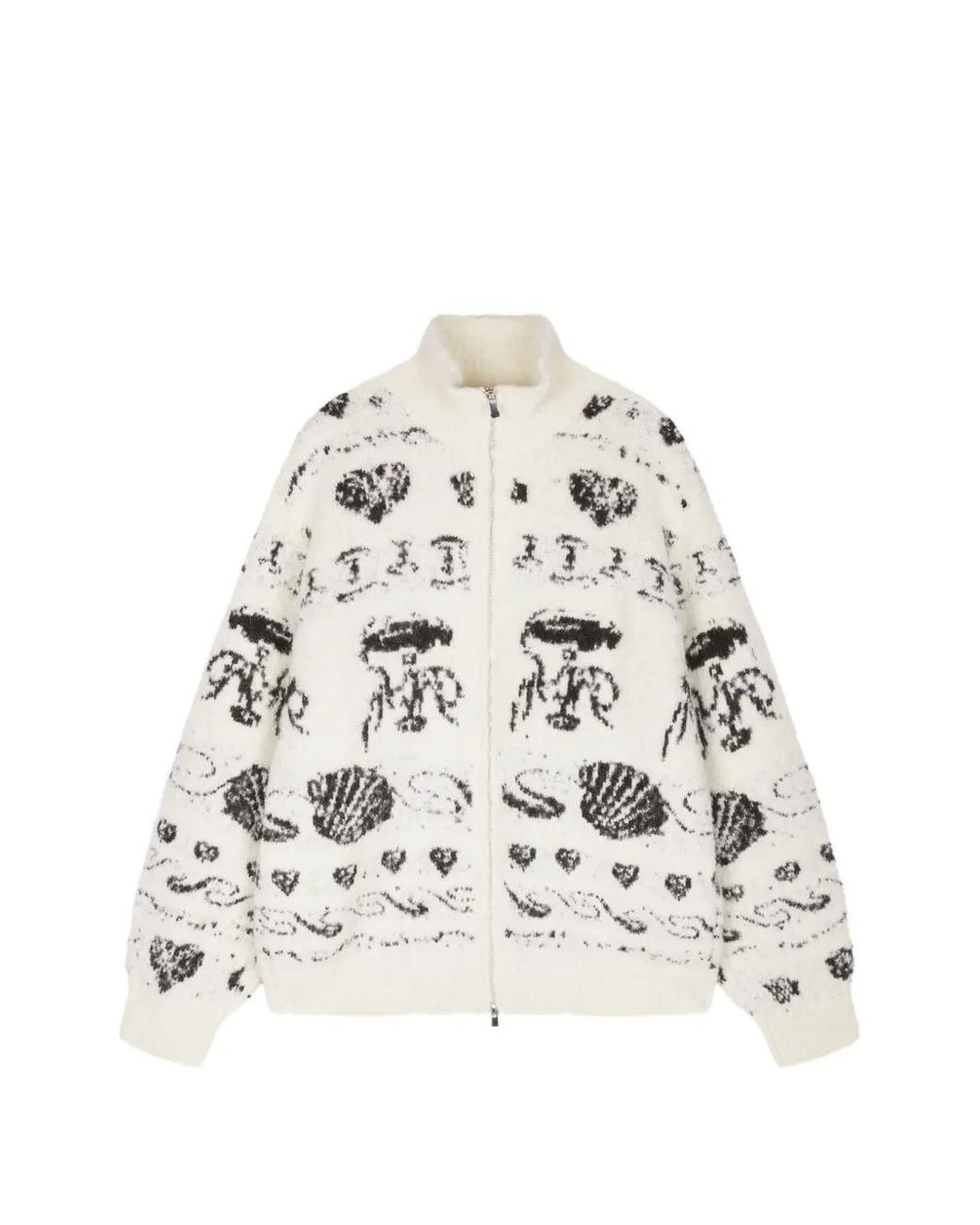 JNBY White Jacquard-Knit Zip-Up Cardigan