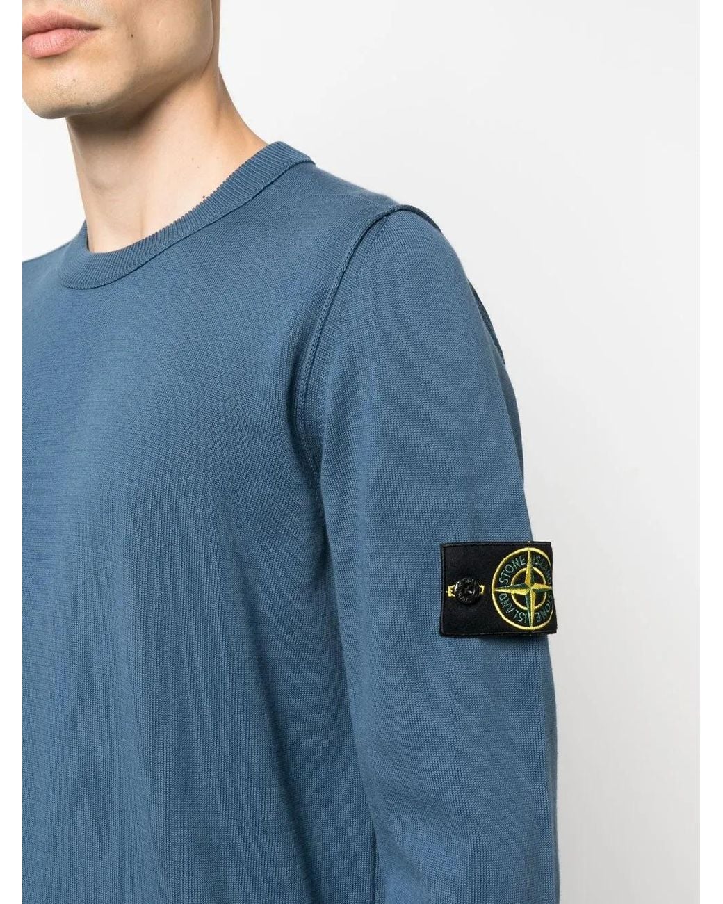 Stone Island Blue Logo-Patch Crew Neck Sweatshirt for men