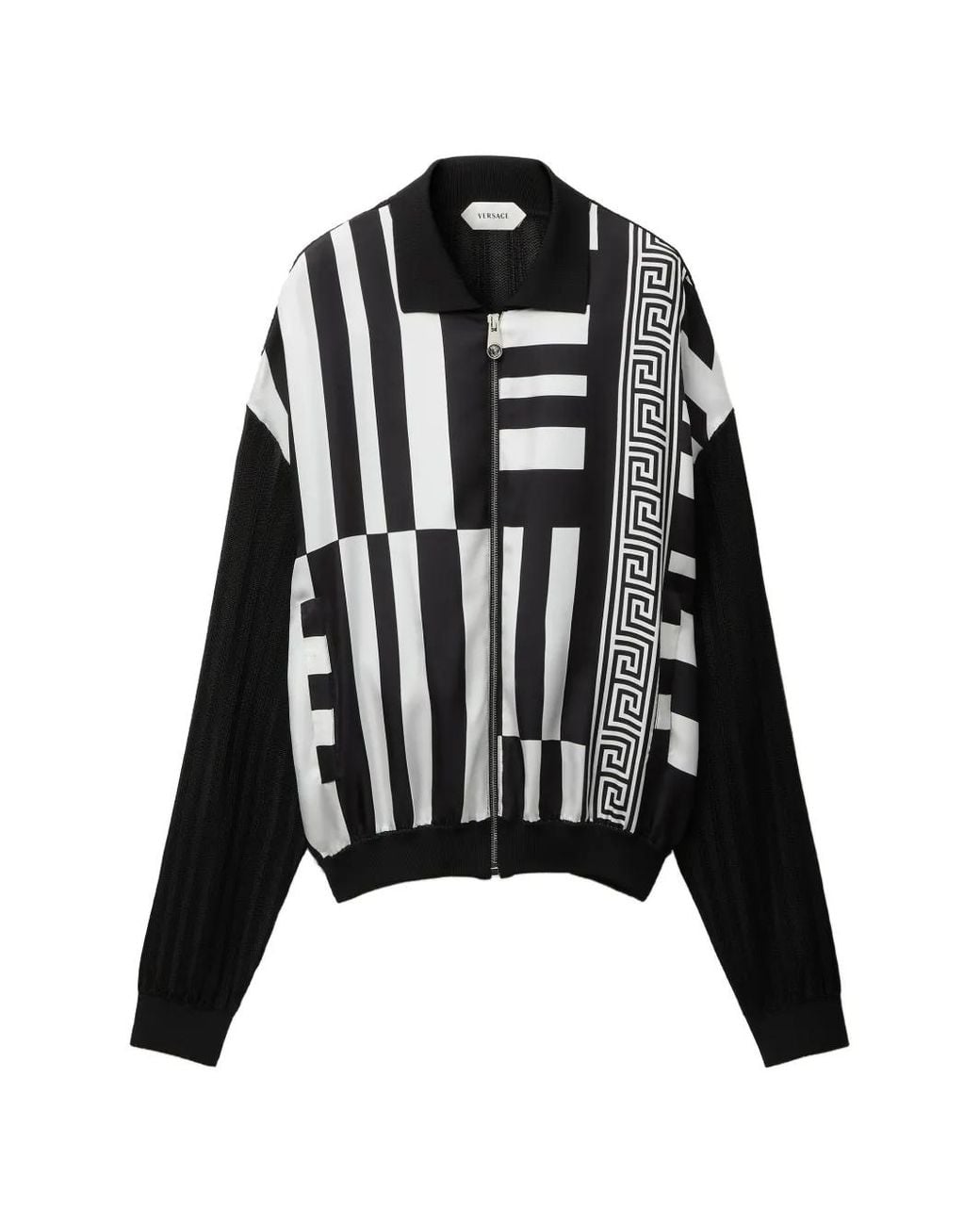 Cardigan Zippé En Maille À Empiècements En Soie Imprimée Versace pour homme en coloris Black