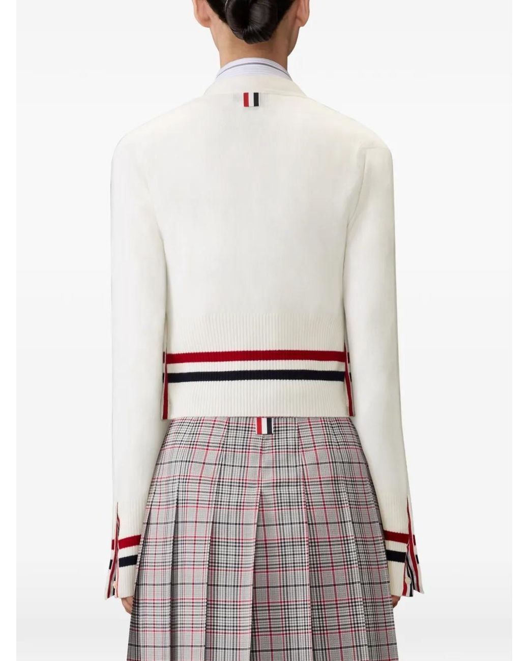 Thom Browne White Cashmere Rwb Stripe Shrunken Cardigan