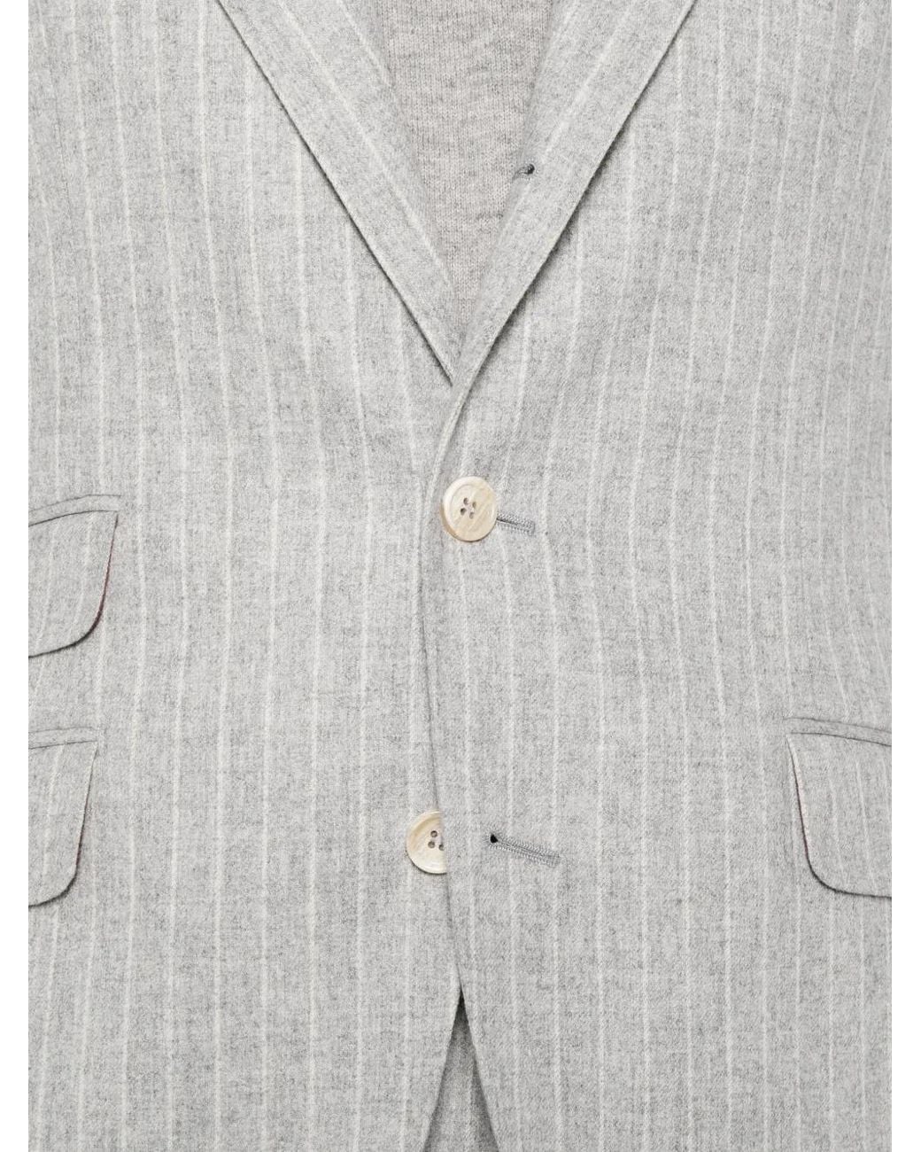 Brunello Cucinelli White Pinstripe-Pattern Single-Breasted Suit for men