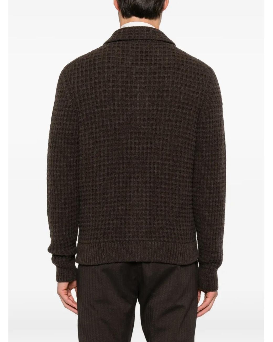 AROVESCIO Brown Waffle-Knit Button-Up Jacket for men