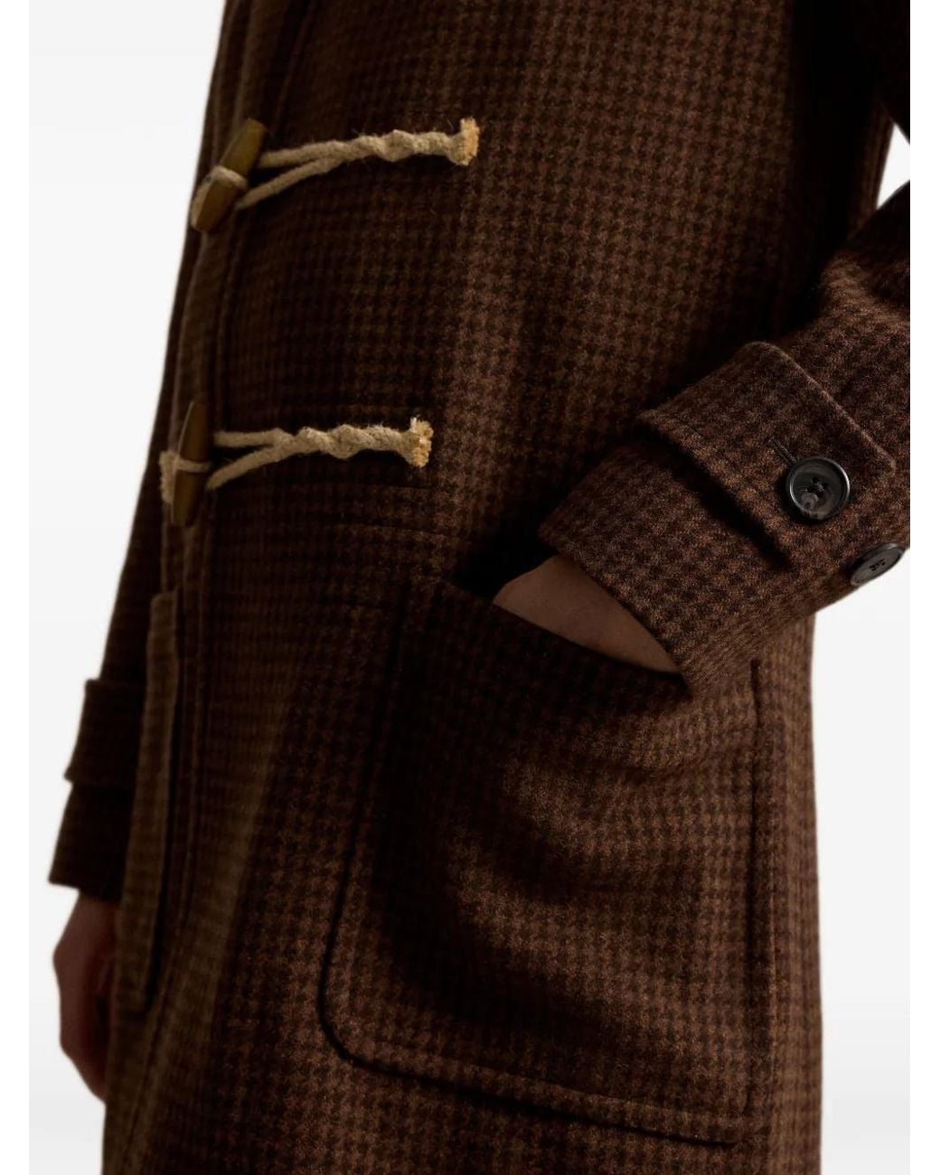 Polo Ralph Lauren Brown Houndstooth Wool Toggle Coat