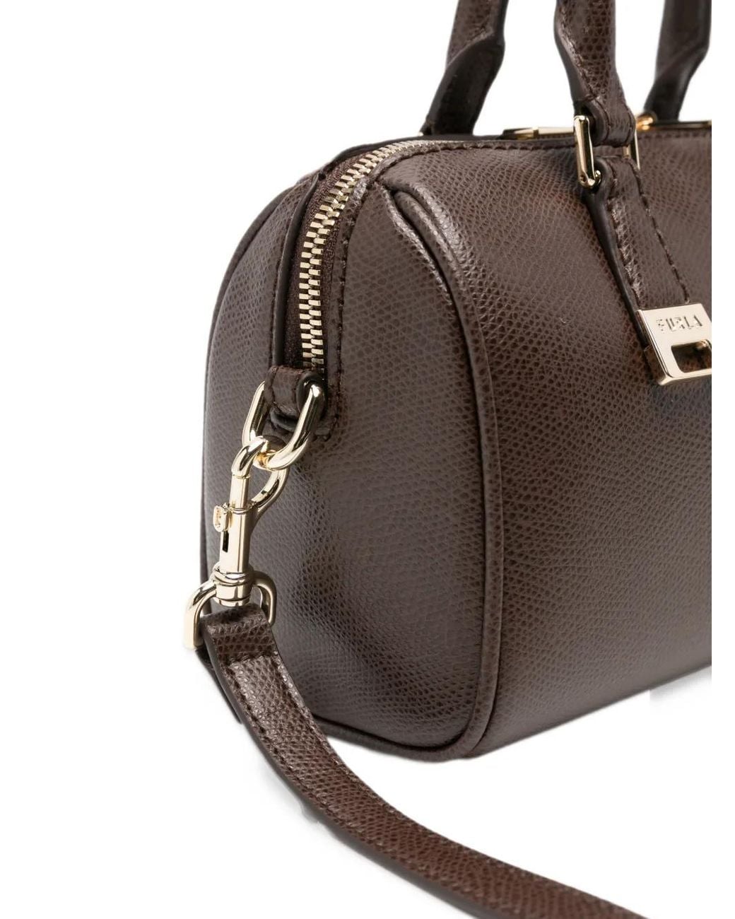Furla Brown Sac À Main En Cuir À Plaque Logo