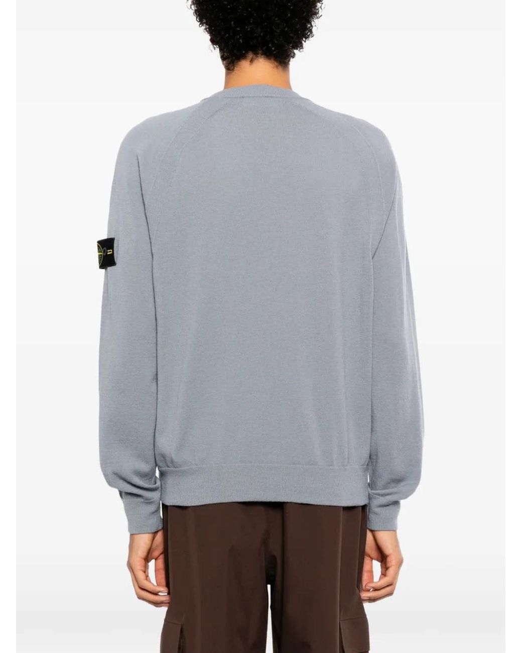Stone Island Gray Logo-Patch Raglan-Sleeve Sweater for men