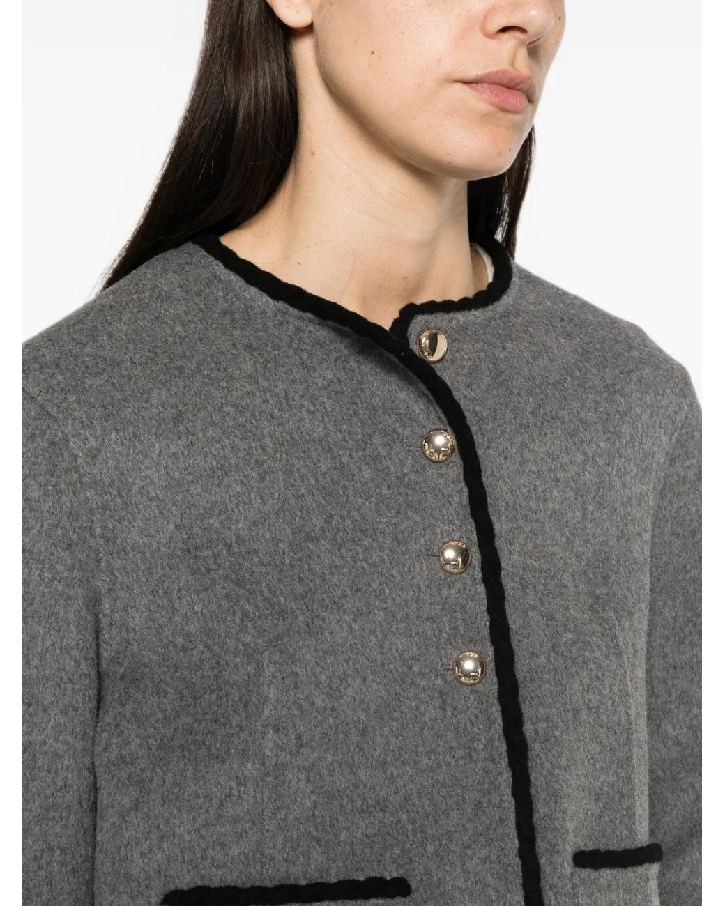 Maje Gray Gardenia Braid-Trim Single-Breasted Jacket