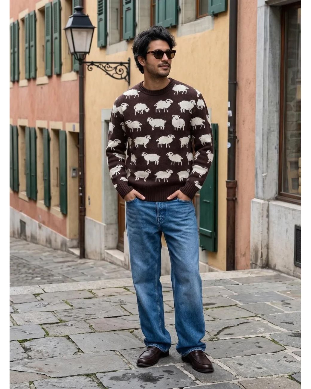 Gant Blue Sheep-Pattern Crew-Neck Sweater for men