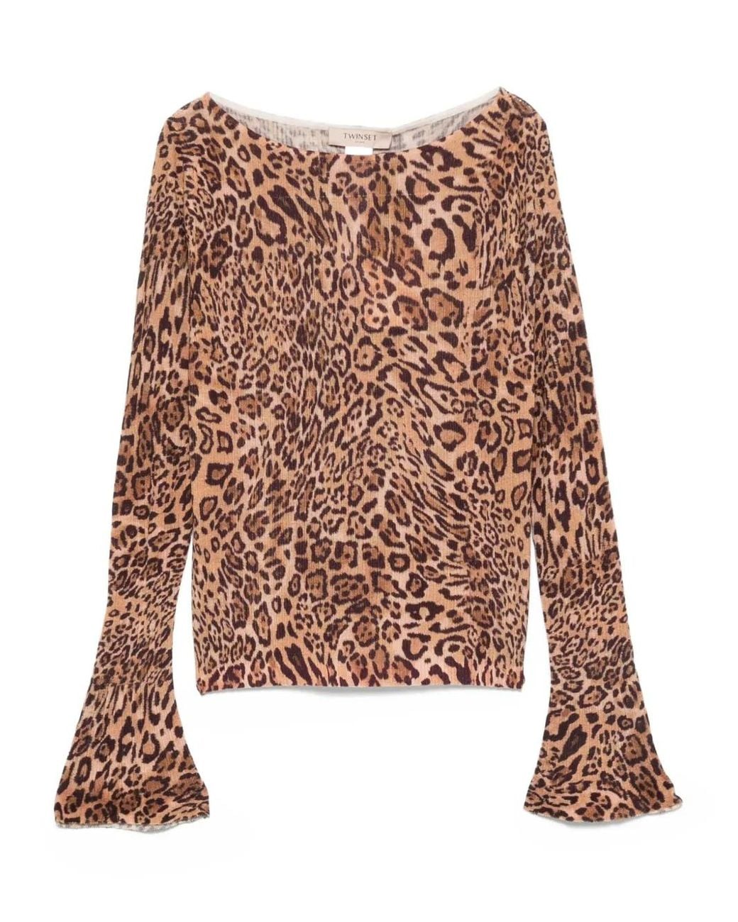 Twinset Brown Bell-Sleeve Leopard-Print Top
