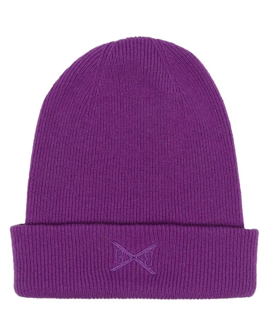 Barrie Purple Ribbed Cashmere Beanie