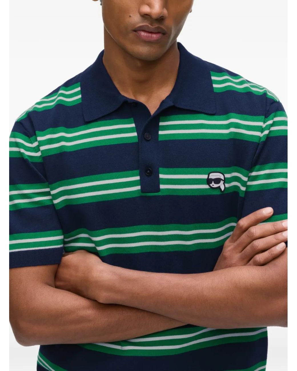 Karl Lagerfeld Green Ikon-Patch Striped Polo Shirt for men