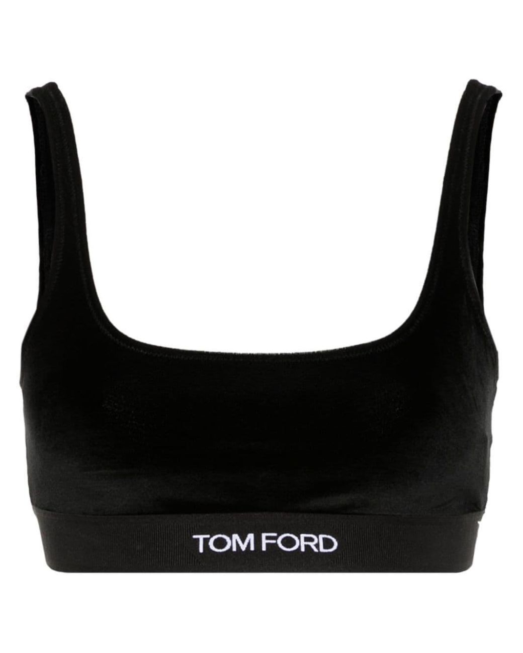Tom Ford Logo-jacquard Velvet Bralette Top in Black