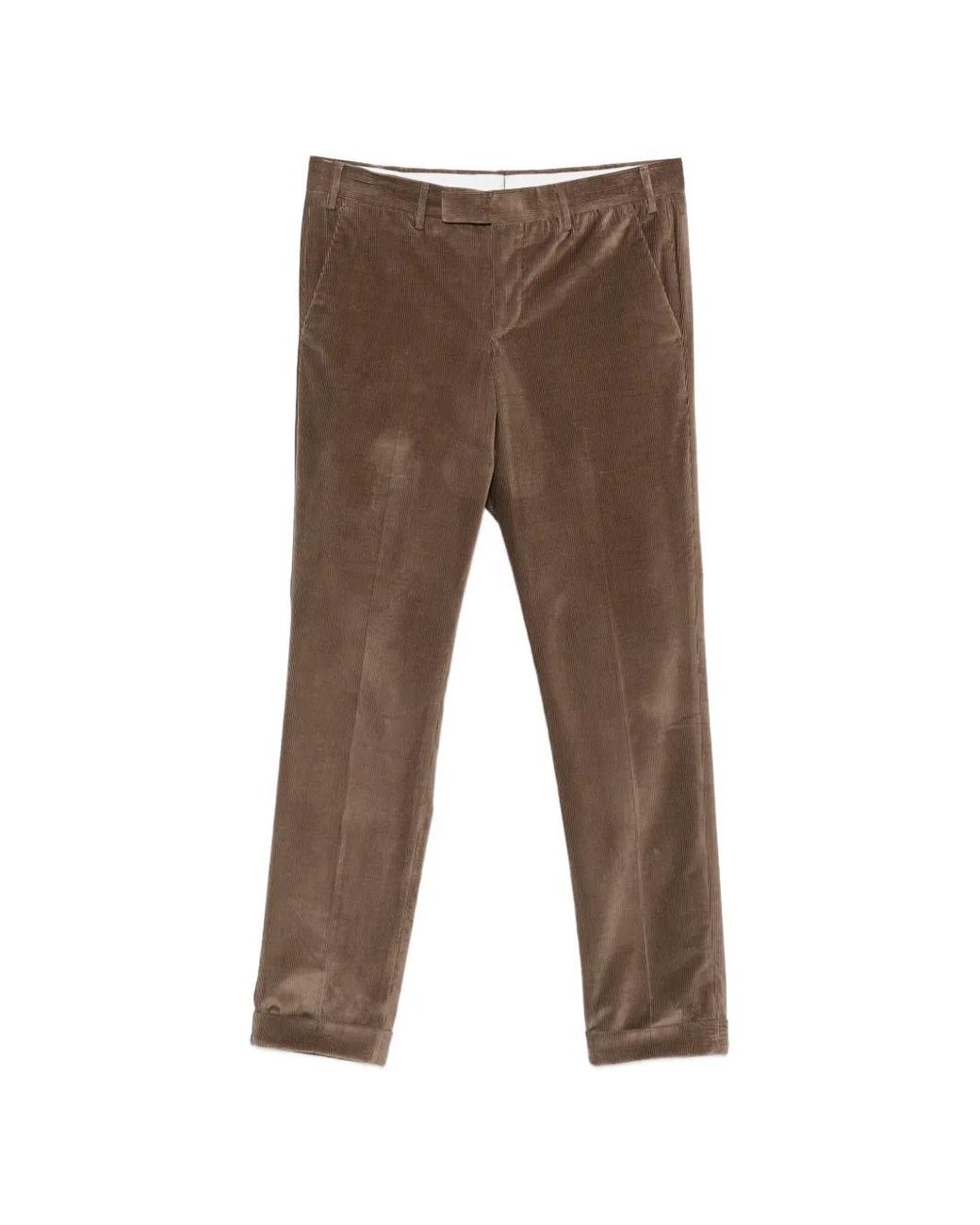 PT Torino Gray Corduroy-Texture Turned-Up Trousers for men