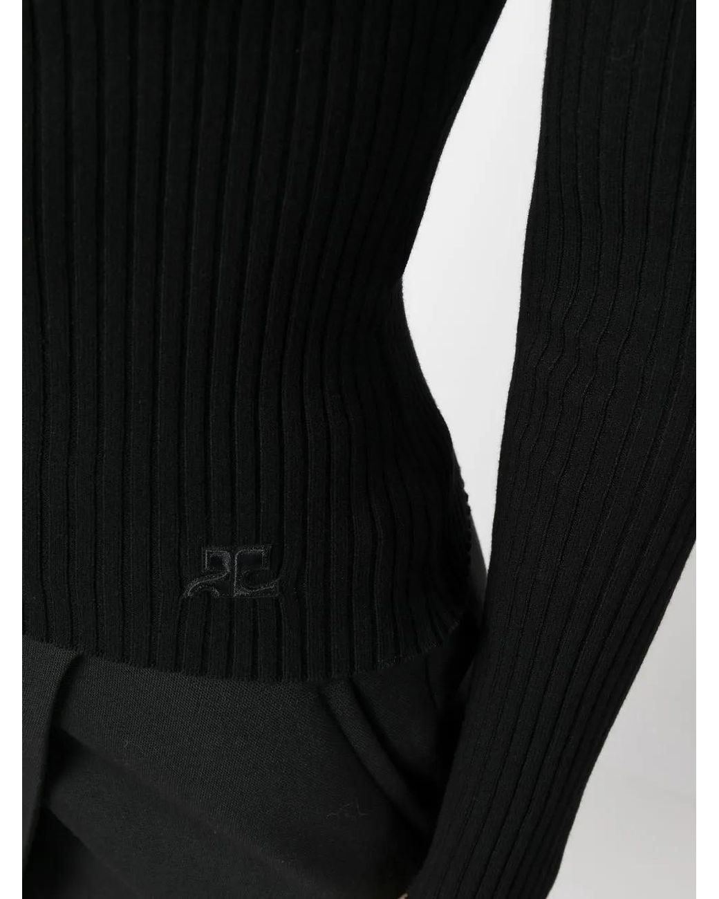 Courreges Black V-Neck Ribbed Jumper