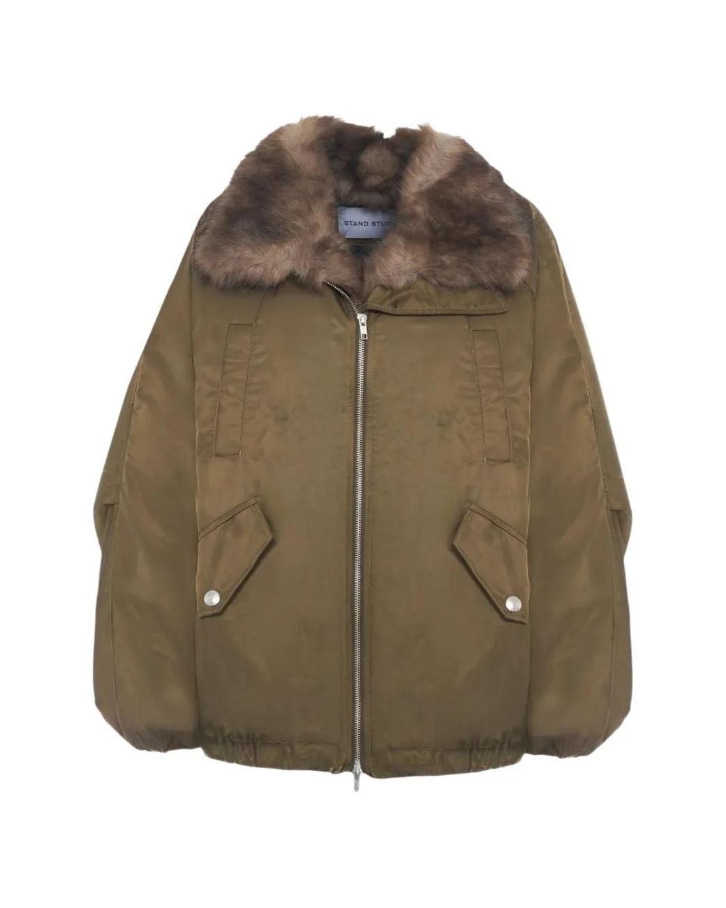 Stand Studio Green Thilda Faux-Fur Trim Coat