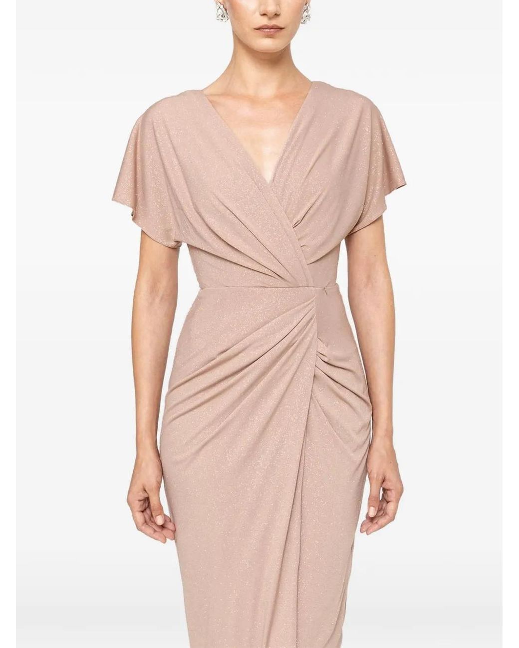 Nissa Natural V-Neck Draped Midi Dress