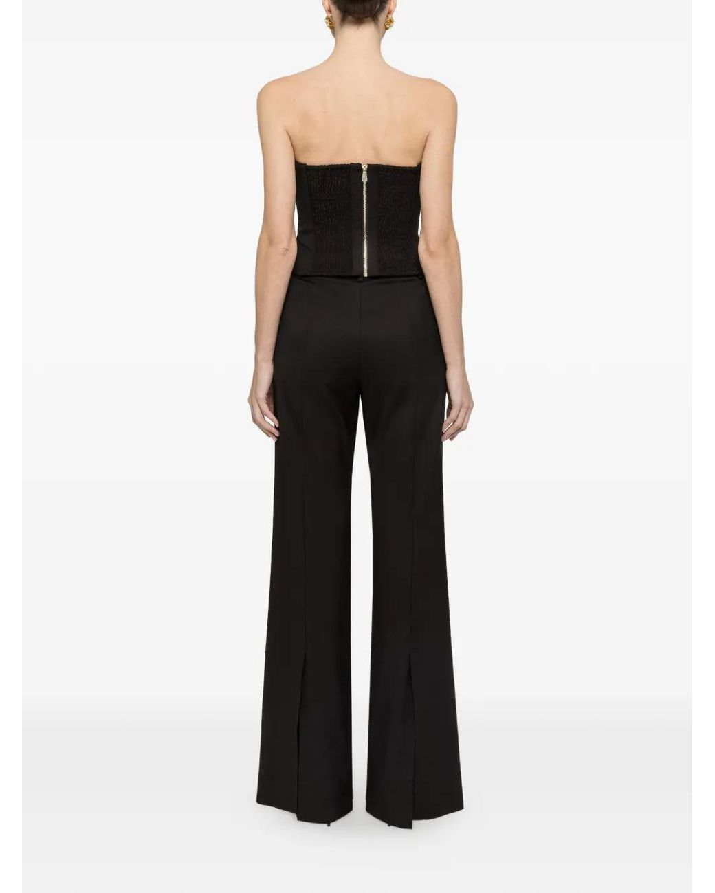 Nissa Black Floral-Appliqué Corset Top