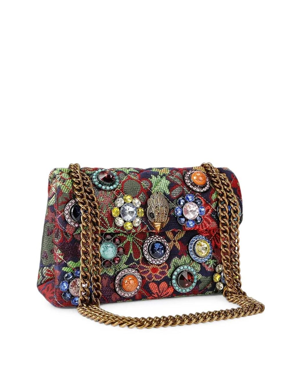 Kurt Geiger White Crystal-Embellished Floral-Tapestry Shoulder Bag