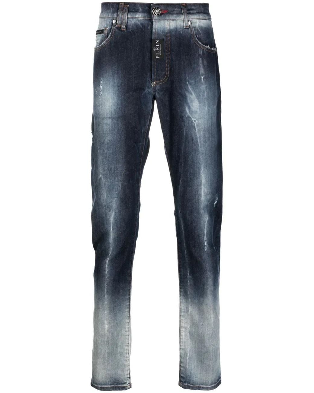 Philipp Plein Blue Distressed Straight-Leg Jeans for men