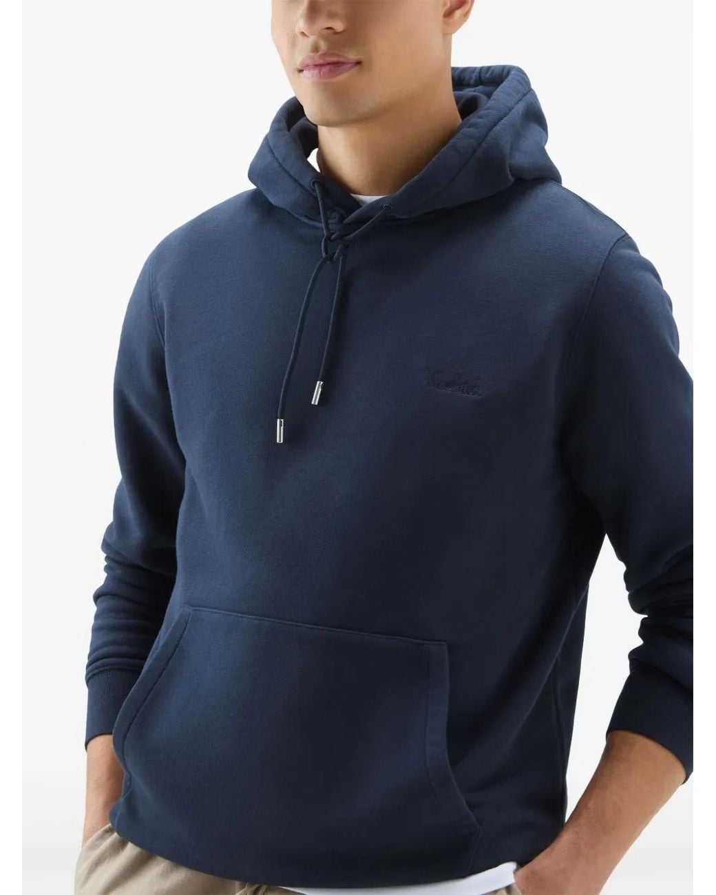 Woolrich Blue Cotton Blend Hoodie With Kangaroo Pocket for men