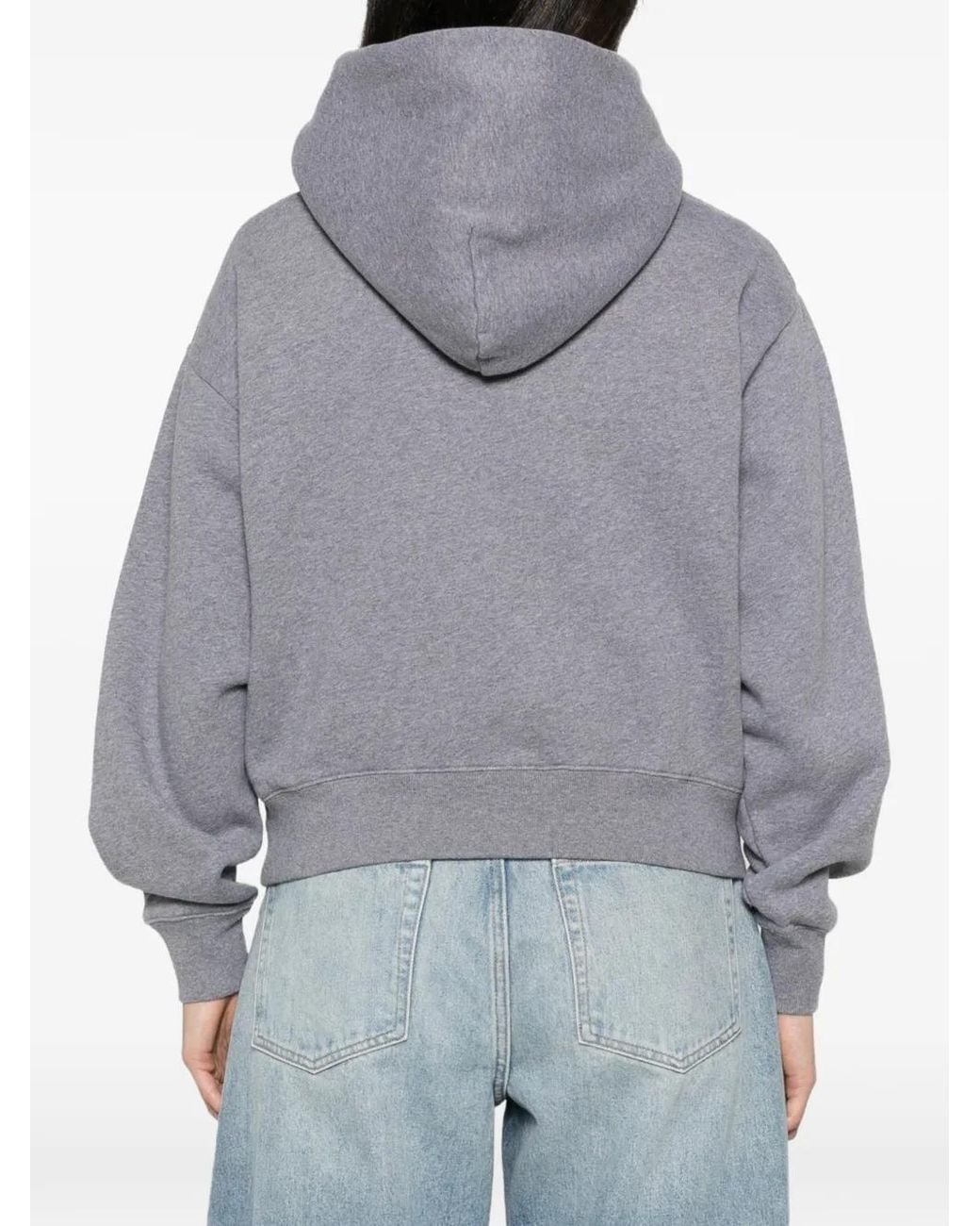 Sporty & Rich Gray Logo-Embroidered Pouch-Pocket Hoodie