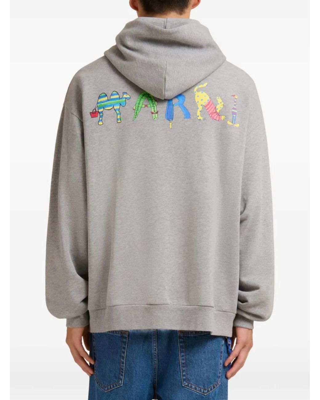 Marni Gray Logo-Printed Hoodie for men