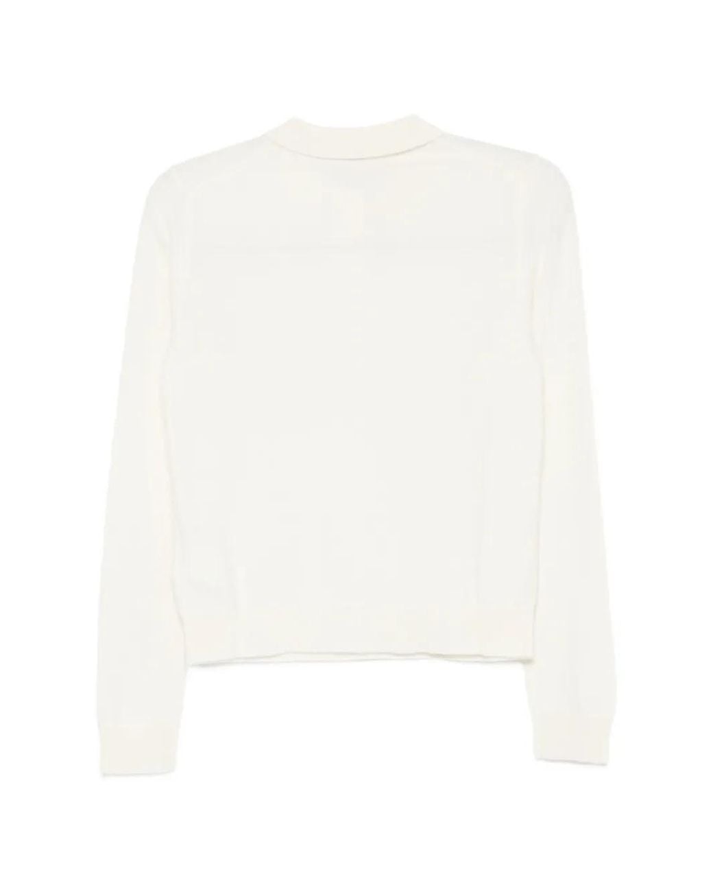 Aspesi White Button-Up Cashmere Polo Top