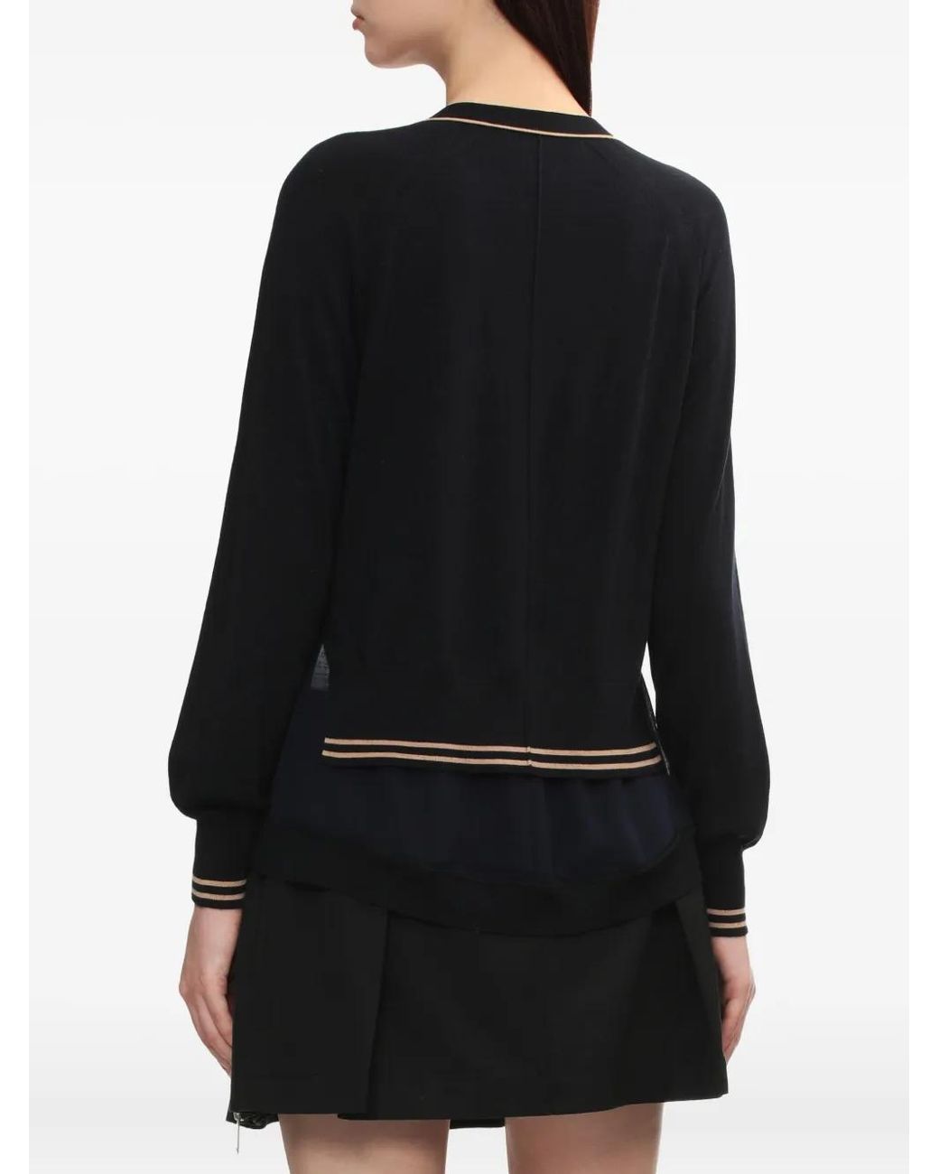 3.1 Phillip Lim Blue Chiffon-Hem V-Neck Wool Cardigan