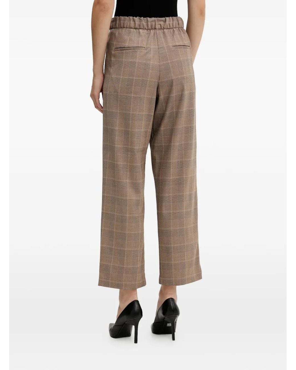 Sisley Natural Elasticated Checked Cropped Trousers